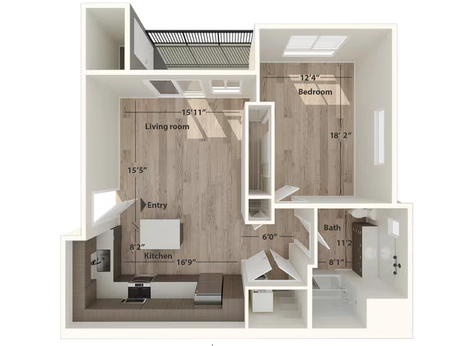 1 Bedroom (Interior) B206 floor plan